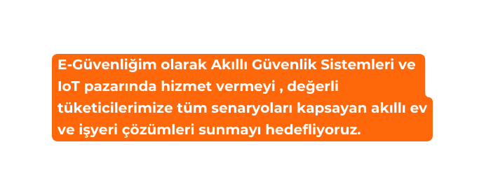 E Güvenliğim olarak Akıllı Güvenlik Sistemleri ve IoT pazarında hizmet vermeyi değerli tüketicilerimize tüm senaryoları kapsayan akıllı ev ve işyeri çözümleri sunmayı hedefliyoruz